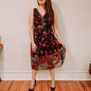 Black Cocktail Dress with Embroidered Overlay